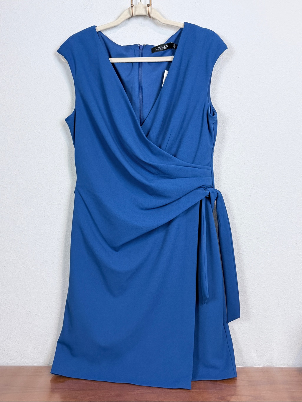 Lauren Ralph Lauren Black Label Royal Blue Wrap Midi Dress 14 Nwt